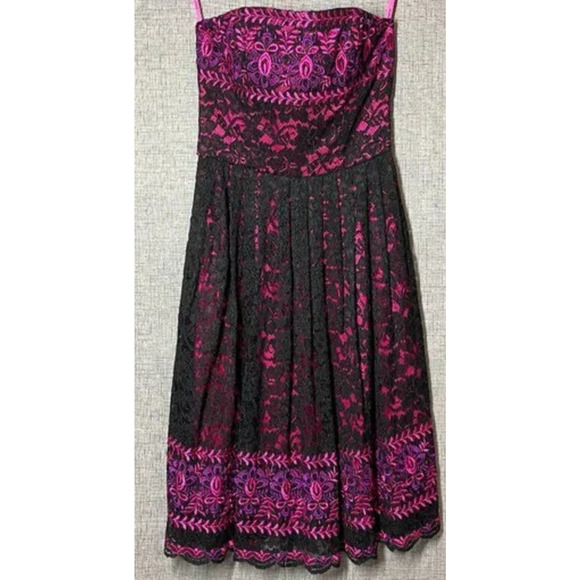 Vtg Betsey Johnson Black Pink Dress 6 Lace Overlay Embroidered Whimsigoth New - Picture 8 of 16